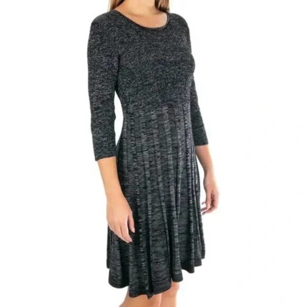 New Nina Leonard Pleated Scoop Neck Sweater Dress Dark Gray Women's Size XL
